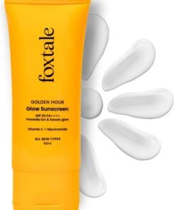 foxtale Vitamin C and Niacinamide Glow Sunscreen SPF 50 High Protection Lightweight Fast Absorbing UVA UVB Protection Prevents Tanning No White Cast Non Greasy Men Women All Skin Types 50ml