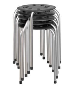 NORWOOD Commercial Furniture Stacking Stools for Kids and Adults, 17.75" Standard Height Portable Nesting Office and Classroom Stools, Black/Silver, Pack of 5