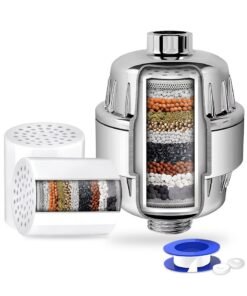 AMROAH 20 Stages Shower Filter for Hard Water (2 Cartridges Included) Remove Chlorine & Harmful Substances, Ionic Water Softener Filtered Showerhead Cartridge System for Bath Anti-Dry Skin Hair