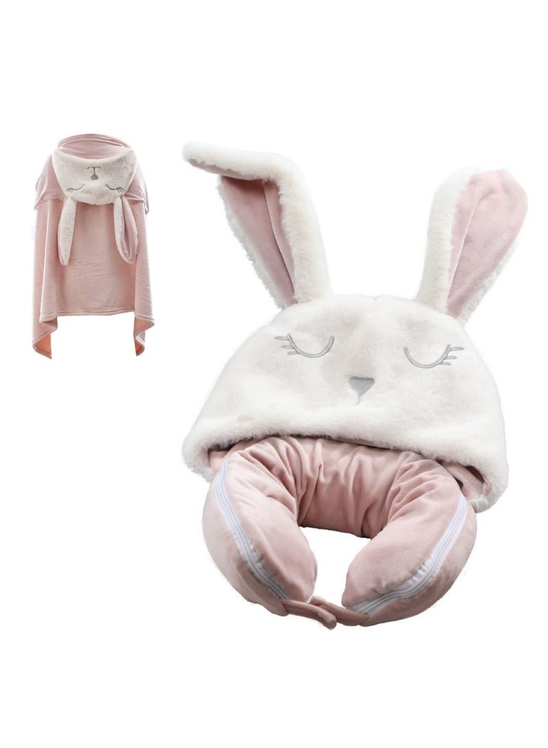 Luckam , Travel Neck Pillow Blanket, Pillows and Blanket 2 in 1, for Long Flight Fleece Soft Large Essentials for Airplane with Hat Keep, for Car Train Travel