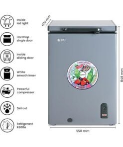 SPJ 100 L Chest Freezer, Hard-Top Single Door, White Smooth Inner & Inside Sliding Door, Powerful Compressor, Energy Efficient, Ideal for Home & Restaurant Use – Grey | Model POSH-SLW130C | 1-Year Warranty