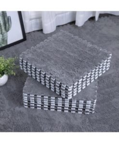 GGEROU 12Pcs Interlocking Foam Mats, Fluffy Carpet Tiles, Plush Area Rug, Square Splicing Floor Tiles, Soft Playmat Puzzle Floor Mat for Play Room, Grey 30*30*1cm