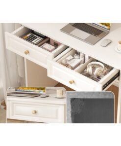 keke Modern Multifunctional Computer Table Home Office Writing Workstation with Drawers Glass Door & Storage Shelves 120 CM - Image 4