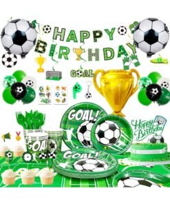 FRUITFUL PARTY Soccer Party Decorations for 16 Guests, 181pcs Soccer Party Disposable Tableware Set Soccer Theme Birthday Banner Balloons Soccer Disposable Plates