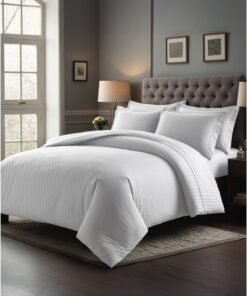 Good Sleep Premium Striped Duvet Cover Set – 6-Piece White | King Size 220x240 cm | Ultra-Soft, Wrinkle-Resistant & Made in Dubai | Includes 4 - Pillow Covers, 1 - Duvet cover, 1 - Fitted sheet