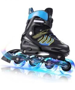 GROIC Adjustable Toddler Kids Roller Skates with Light Up Wheels，Professional Inline Skating Shoes, 8 Lighting Wheel Comfort Skate Shoes,Kids