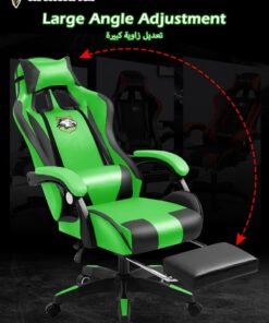 ROCKCAMEL Gaming Chair Computer Chair And Office Chair With Retractable Footrest, PU Leather, Ergonomic Design With Lumbar And Neck Support, Height And Backrest Adjustment, Silent Casters, Suitable For Home or Office and Esports