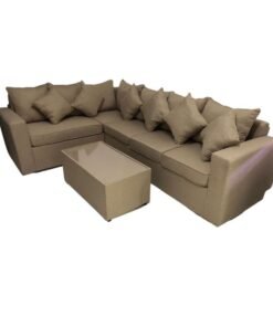 Maharat Al Bahar L Shape Sofa Set With Table & Pillow Beige 5 Seater 180x80x80