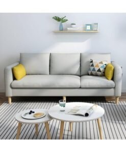 Ripple FURNITURE Modern Fabric Square Arm Sofa with Two Standard Pillows, Beige (Grey-White)