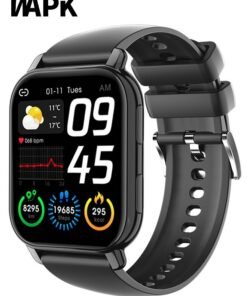 WAPIK Korean Brand P5S Smart Watch,Business Smartwatch,Waterproof Fitness Watch, Bluetooth Calling,Smart watch for Men, Zinc Alloy Vacuum Plating, Heart Rate Monitoring,Smart watch for women Black