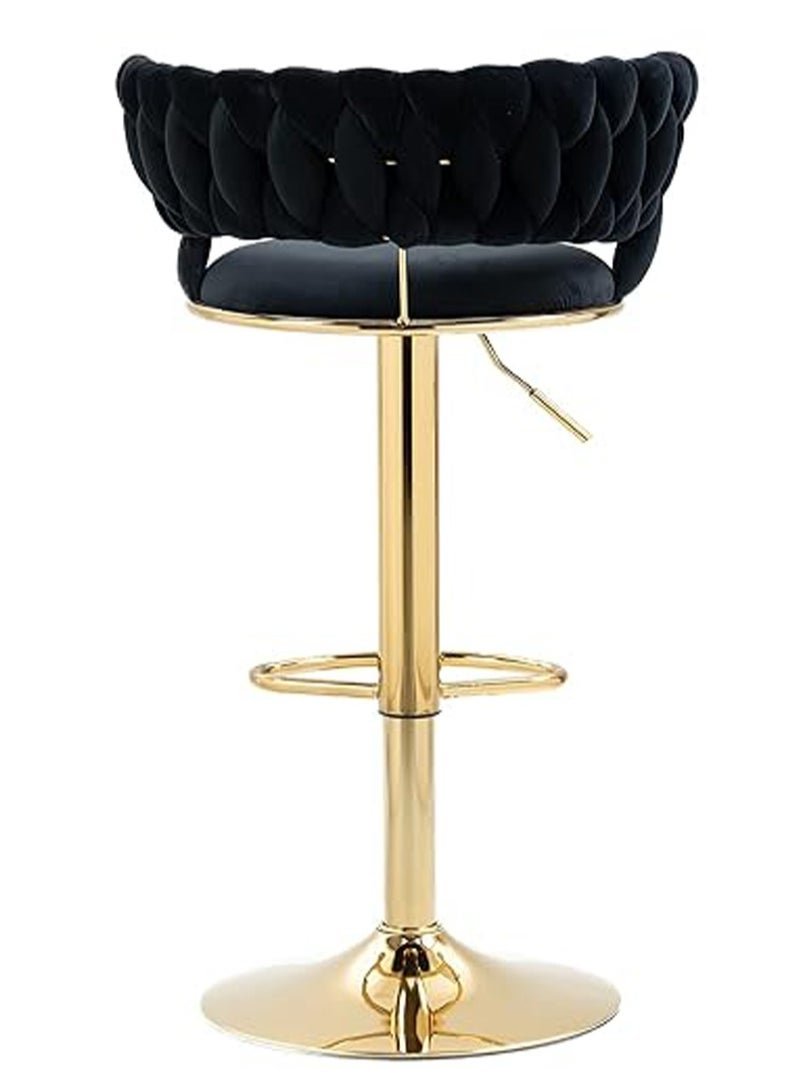 DubaiGallery Velvet Swivel Bar Stools, Adjustable Counter Height Bar Stool with Woven Back, Upholstered Kitchen Dining Chairs, Modern Bar-stools for Kitchen Island, Cafe, Pub, Bar Counter