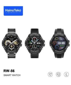 Haino Teko RW56 Round Shape AMOLED Display Smart Watch with 3 Pairs of Straps and Wireless Charger - Stylish Black Design, Fitness Tracker, Heart Rate Monitor, Waterproof, Long Battery Life, Customizable Features for Men and Boys