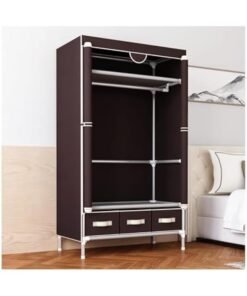 HOOKOR Portable Clothes Closet,Rolling Door Wardrobe with Hanging Rack Non-Woven Fabric Storage Organizer with 3 Drawer Boxes No-Tool Assembly,90 * 45 * 170CM (Dark brown)