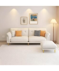 Comfynest Elegant Beige Upholstered Sofa With Flared Arms And Tufted Back