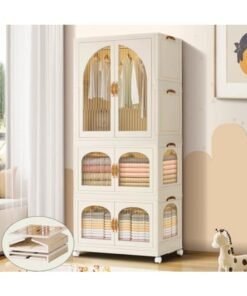 GGEROU Kids Cloth Wardrobe Portable Children's Closet Collapsible Plastic Large Baby Clothes Cabinet Bedroom Nursery Armoire Toddler Dresser with Hanging Rod and Door Quick Install White, A