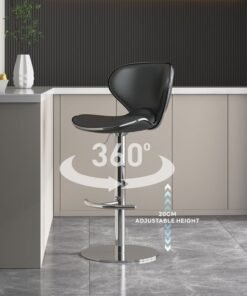 Sharpdo 2-Piece Bar Stool Set, Nappa Leather High Back Bar Stool, Comfortable and Adjustable High Bar Stool, 360° Rotation, Suitable for Home Kitchen Counter Restaurant High Stool - Image 3