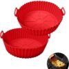 Haidue 2 Pcs Air Fryer Silicone Liner Non Stick Reusable Red