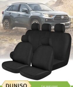 DUNISO 12 Pieces of Car seat cover, five seats fully wrapped seat cushion, breathable polyester fabric car backrest seat cover, removable headrest cover,wear resistant and anti slip, suitable for all seasons, suitable for most car seatsr，black
