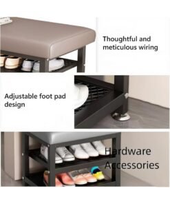 LINGWEI Heavy Duty 2-Layer Shoe Rack with Cushion Seat Shoe Organizer Bench Modern Entryway Shoe Cabinet
