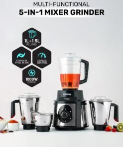 GEEPAS Mixer Grinder with Super Extractor 5-IN-1 Functions Powerful copper motor and Stainless steel jars Harmonic grinding Overload protection 2.1 L 1000 W GSB5457N White/Red