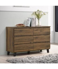 Home Box Kulltorp Plus 6-Drawer Double Dresser | Dressing Table | Vanity Table | Makeup Table With Legs And Without Mirror Dark Brown 40 x 74.1 x 120.2 cm