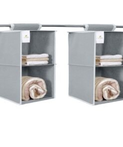 HomeStrap Non-Woven Non Woven Fabric Hanging 2 Shelf/Compartment Clothes Storage Wardrobe Organizer - (Grey)|(Pack Of 2)(Shark Tank Product)