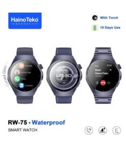 Haino Teko RW-75 Waterproof Smart Watch With Curved AMOLED Display BT Calling 3 Pair Straps and Charging Cable Designed for Gents Blue