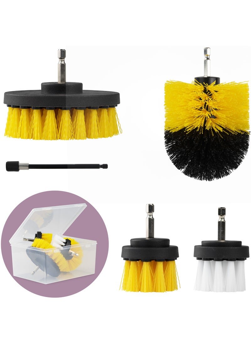 Car Cleaning Brush Set Drill Brush with Extension Rod and Storage Box Soft and Medium Stiffness 5 Pieces