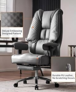 DROGO Monarch Pro Ergonomic Executive Office Chair for Work from Home, PU Leather Computer Chair for Study with High Back, Cushion Seat, Adjustable Armrest, Head & Lumbar Support | Gaming Chair with Footrest & Recline Grey - Image 4