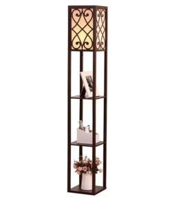 NKX Nordic Modern Bedroom Linen Cover Standing Floor Vertical Lamp With 9W Bulb With Shelves