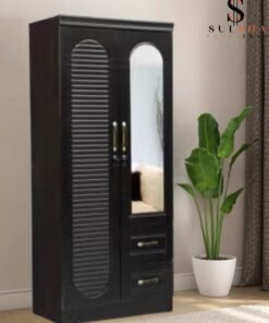 SULSHA 2 Door Wooden Wardrobe Cabinet Cupboard Engineered Wood Perfect Modern Stylish Heavy Duty With Mirror With 2 Drawer Wenge Color
