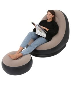 JAJEEK Thickened flocking inflatable sofa, lazy sofa bed footstool set, outdoor foldable air cushion recliner, PVC material, maximum load 100 kg Brown