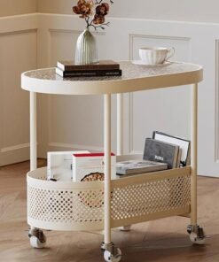 XiuWoo Coffee Tables Sofa Side Table Trolley Rolling Table Cart Bedside Tables Book Tables Fruit and Vegetable Storage Basket Furniture Decoration Table Storage Shelf White 60cm
