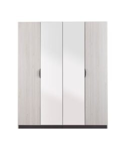 DANUBE HOME Pletora 4 Door Wardrobe With 2 Mirrors Sturdy Closet Clothes Storage Cupboard Modern Design Space Saving Swing Door Cabinet For Bedroom L181.6Xw59.6Xh216Cm - Grey Oak