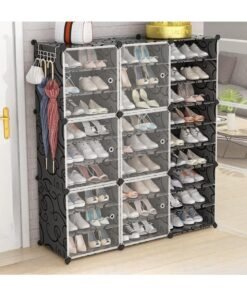 Hihonor 3 Columns 9 Tiers Black Shoe Rack, Shoe Storage Cabinet, Freestanding Shoe Rack, Boot Organiser, Shoe Rack for Slippers, High Heels, Sneakers Multiple Shoe Types