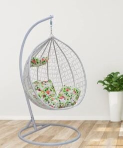 Alternative view of Indoor Outdoor Patio Wicker Hanging Chair Swing Egg Basket Chairs with Stand UV Resistant Cushions 120kg Capacity for Patio Backyard Balcony (White)