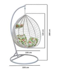 Indoor Outdoor Patio Wicker Hanging Chair Swing Egg Basket Chairs with Stand UV Resistant Cushions 120kg Capacity for Patio Backyard Balcony (White)
