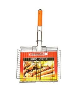 BBQ Burger Grilling Basket With Handle Silver/Orange