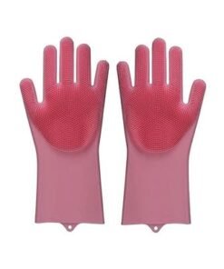 Magic Silicone Dish Washing Gloves Pink 13x5inch