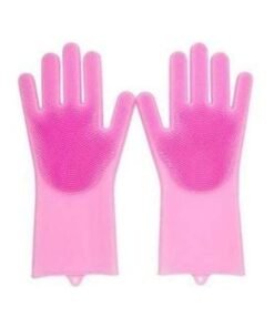 Alternative view of Silicone Gloves With Wash Scrubber Kitchen Cleaning Tool Pink