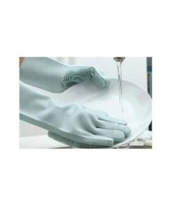 Silicone Gloves With Wash Scrubber Kitchen Cleaning Tool Pink