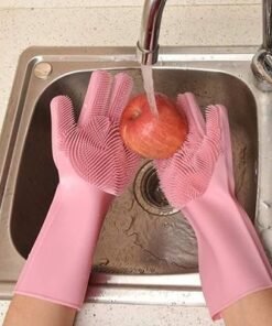2-Piece Magic Silicone Scrubbing Gloves Set Pink One Size