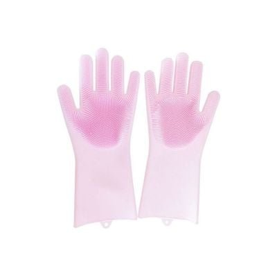 2-Piece Silicone Dishwashing Gloves Pink - Image 2