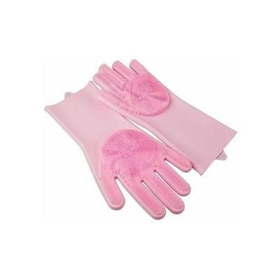 Non slip Waterproof Durable Silicone Dishwashing Gloves Pink One Size - Image 2