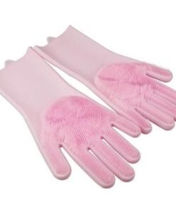 Non slip Waterproof Durable Silicone Dishwashing Gloves Pink One Size - Image 3