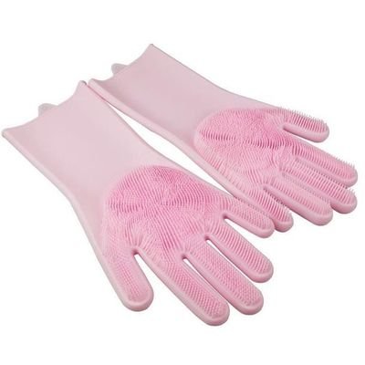 Non slip Waterproof Durable Silicone Dishwashing Gloves Pink One Size - Image 3