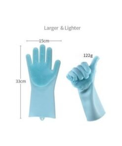 Silicone Washing Scrubber Gloves Blue 13.5x6x1inch