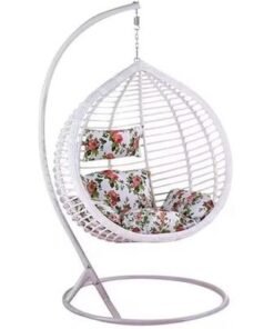 Outdoor Wicker Hammock with Cushion Patio Wicker Rattan Weaving Garden Rattan Hanging Swing Chair (White)