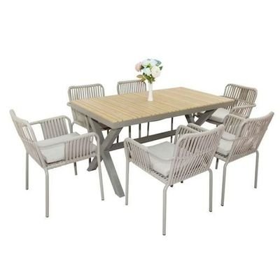 Module All-Weather Resistant Aluminum Frame WPC 6-Seater Dining Set with Cushions - Image 3