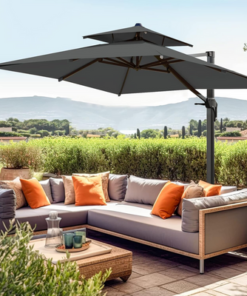 Alternative view of Sunshade Aluminium Garden Umbrella with Rotating Handle Stylish Outdoor Patio Decor and UV-Resistant Canopy Grey 3 x 3 Meter